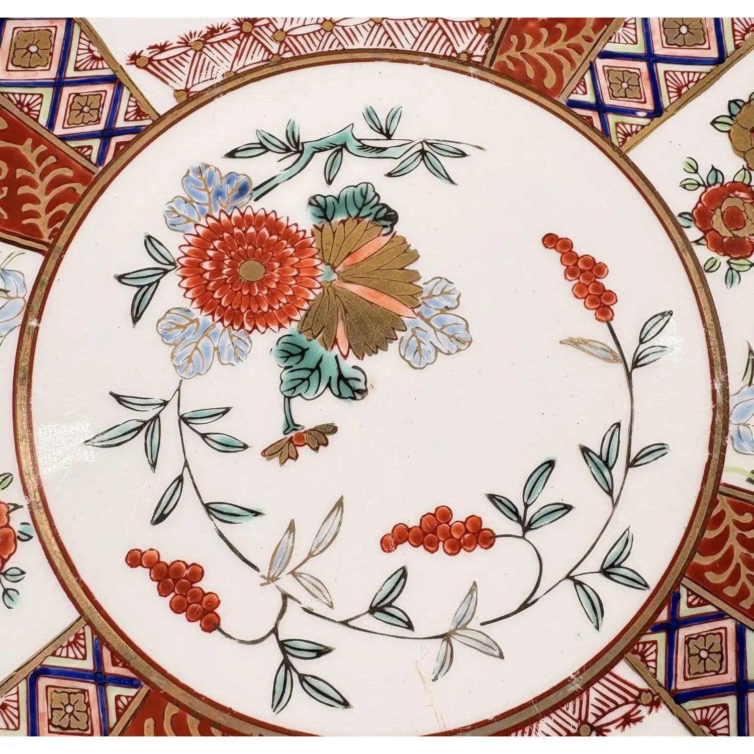 Vintage 11" Hand-Painted "Gold Imari" Japanese Porcelain Floral Charger