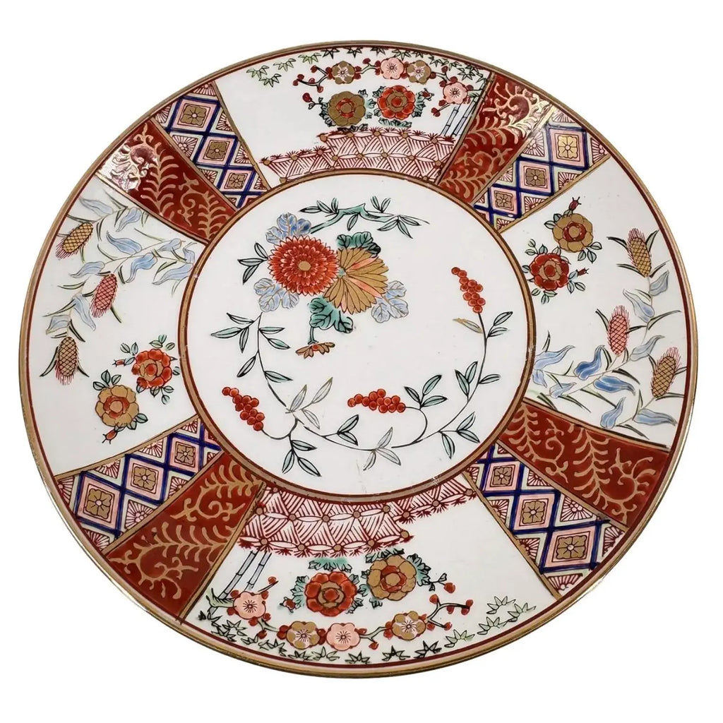 Vintage 11" Hand-Painted "Gold Imari" Japanese Porcelain Floral Charger