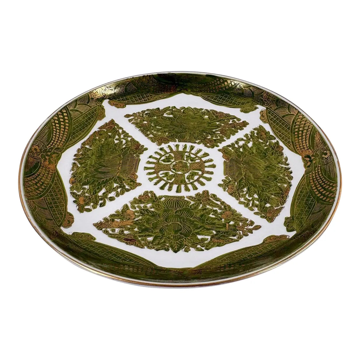Vintage 10.75" Hand-Painted "Gold Imari" Japanese Porcelain Charger – Rare Green & Gold