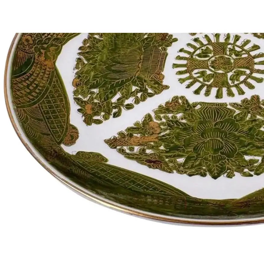 Vintage 10.75" Hand-Painted "Gold Imari" Japanese Porcelain Charger – Rare Green & Gold