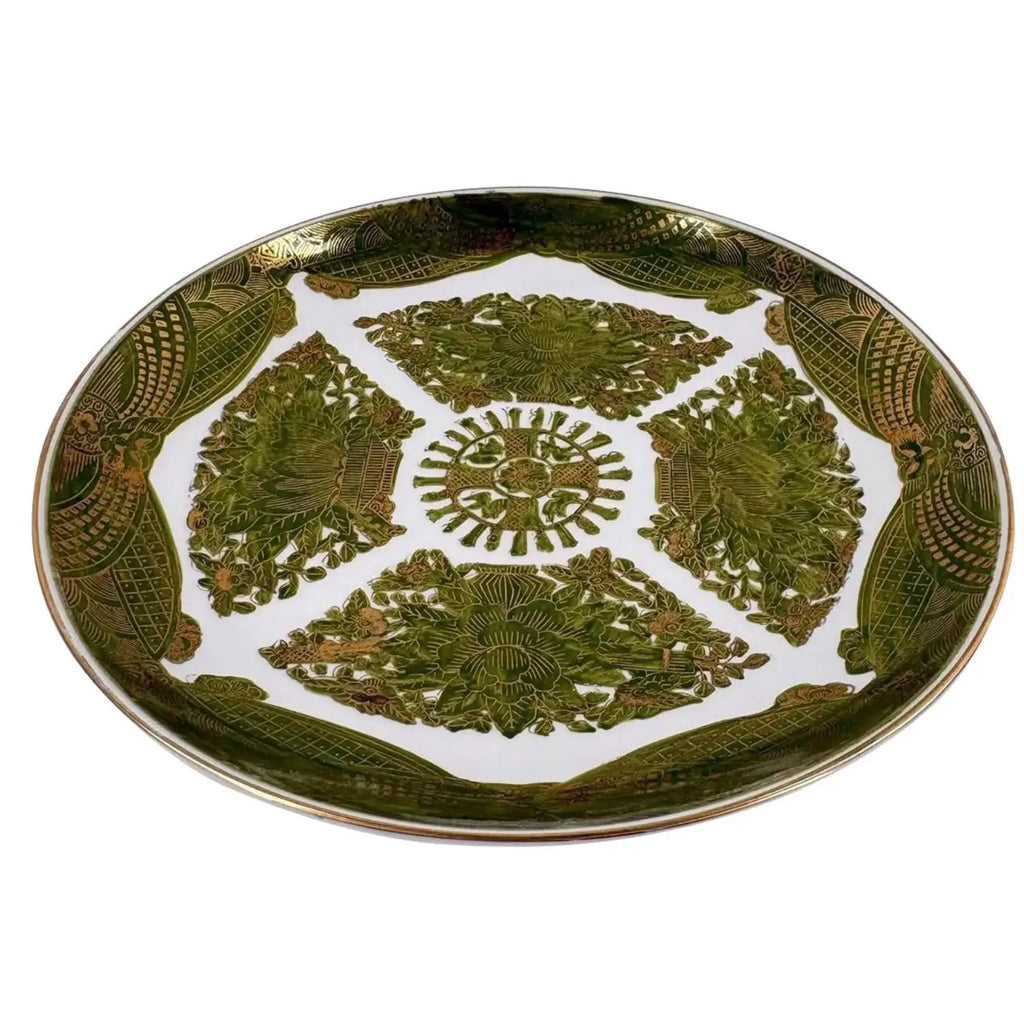 Vintage 10.75" Hand-Painted "Gold Imari" Japanese Porcelain Charger – Rare Green & Gold
