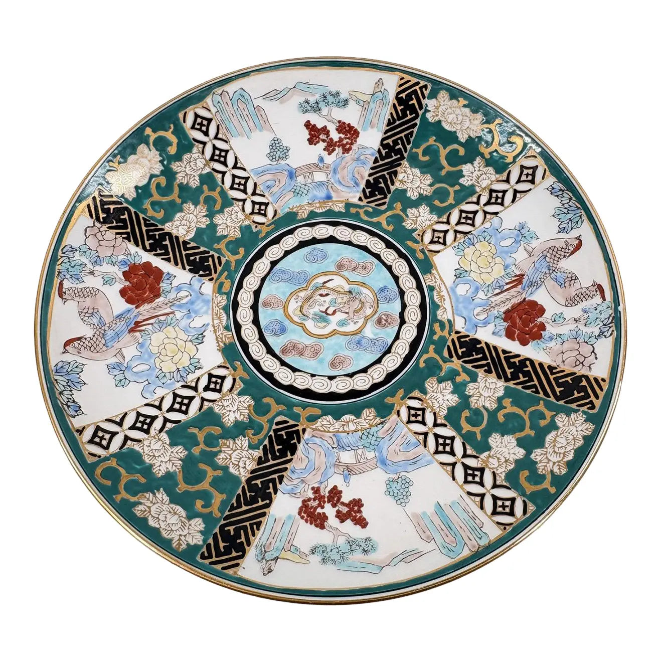 Vintage 11" Hand-Painted "Gold Imari" Japanese Porcelain Charger – Dragon & Landscapes