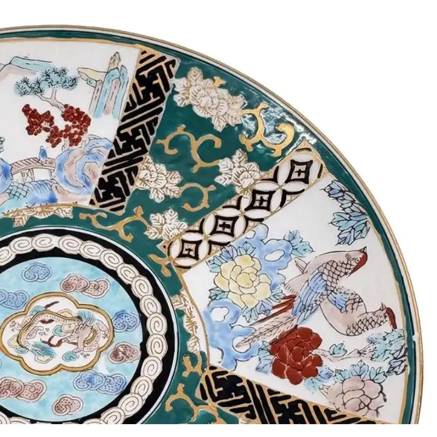 Vintage 11" Hand-Painted "Gold Imari" Japanese Porcelain Charger – Dragon & Landscapes