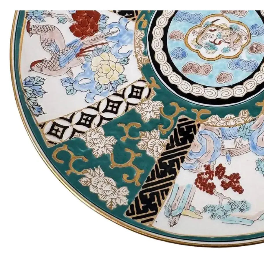 Vintage 11" Hand-Painted "Gold Imari" Japanese Porcelain Charger – Dragon & Landscapes