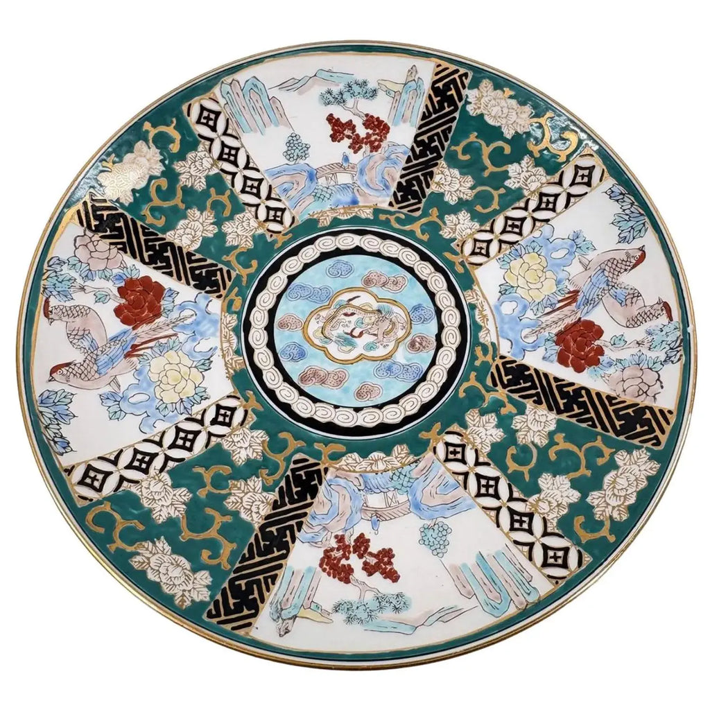 Vintage 11" Hand-Painted "Gold Imari" Japanese Porcelain Charger – Dragon & Landscapes