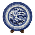 Antique 19th Century Chinese Canton Export Blue & White Porcelain Plate & Stand