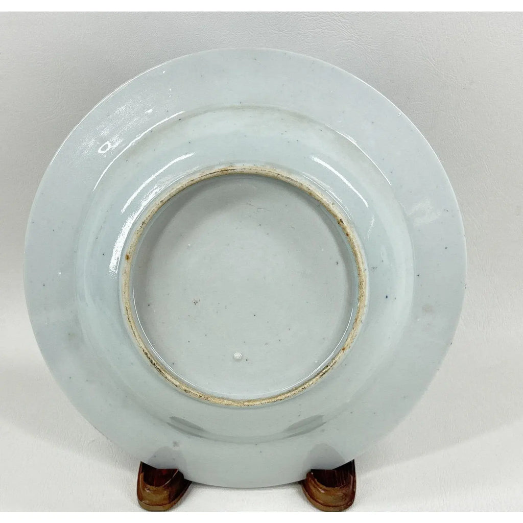 Antique 19th Century Chinese Canton Blue & White Export Porcelain 8.5" Scenic Bowl & Stand