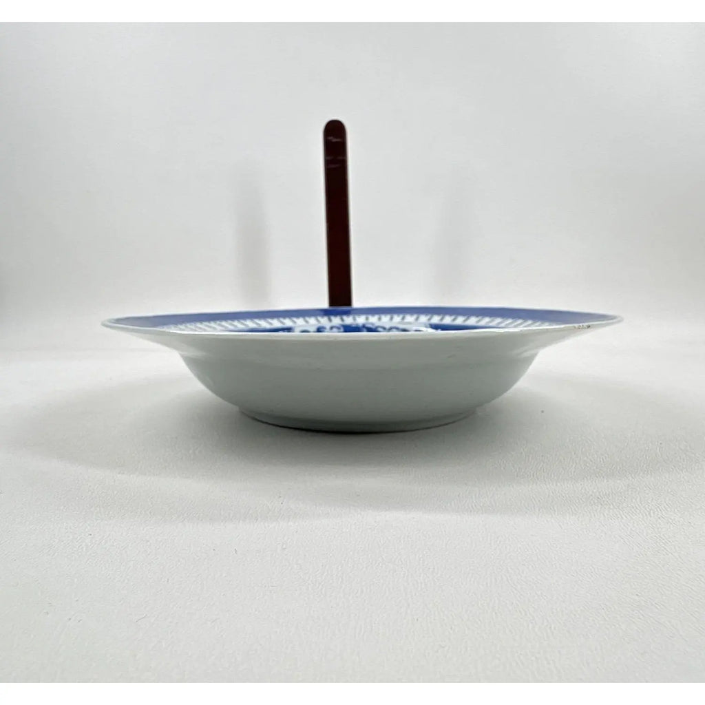 Antique 19th Century Chinese Canton Blue & White Export Porcelain 8.5" Scenic Bowl & Stand