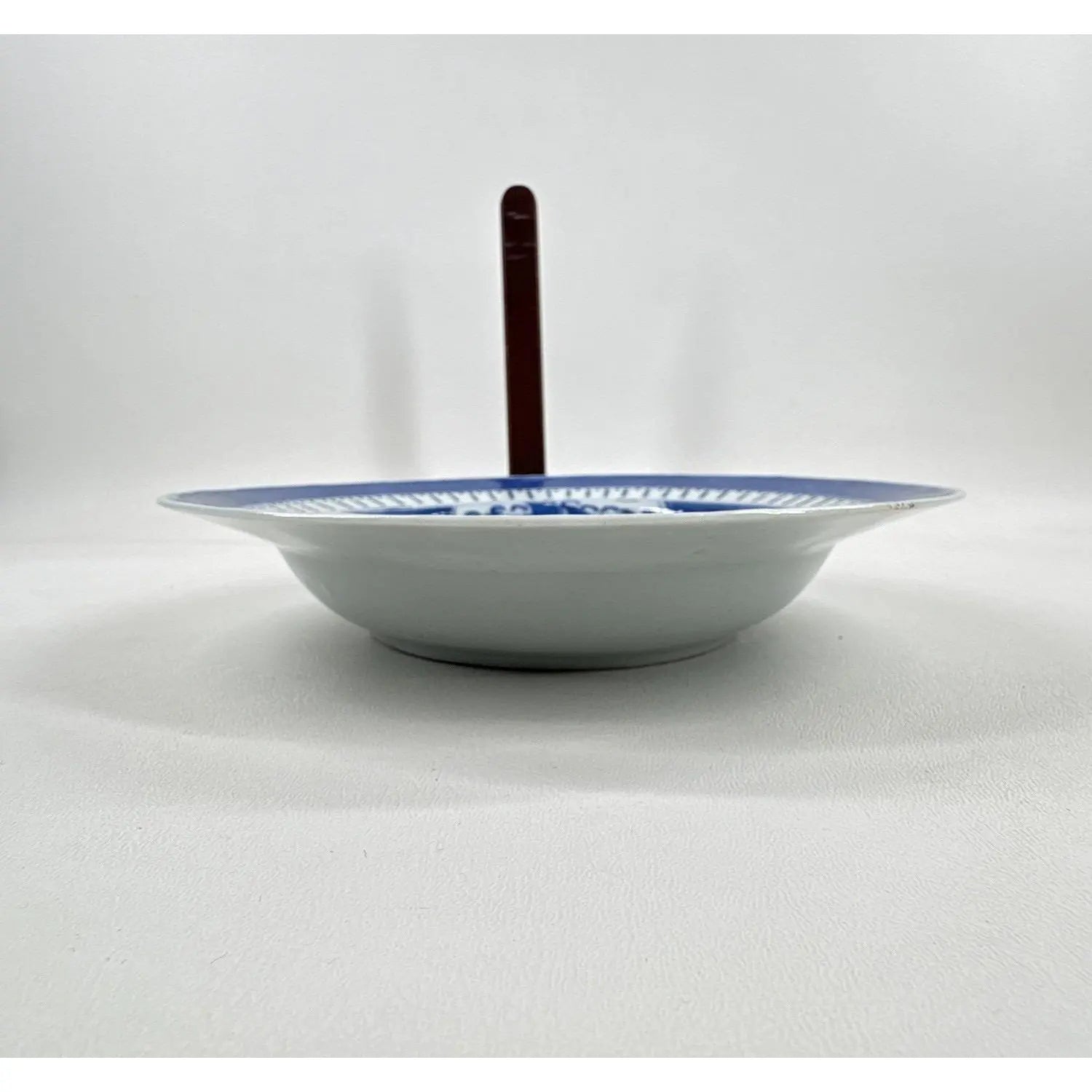 Antique 19th Century Chinese Canton Blue & White Export Porcelain 8.5" Scenic Bowl & Stand