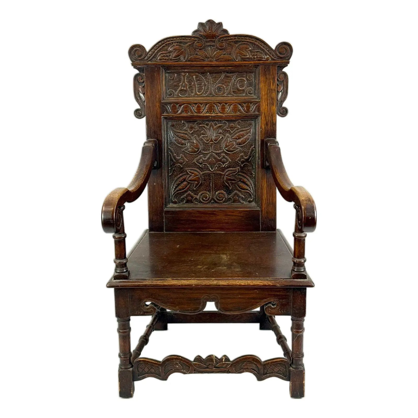 Rare Dated 1670 Museum-Quality 17th C. Charles II English Oak Yorkshire Wainscot Armchair&nbsp;
