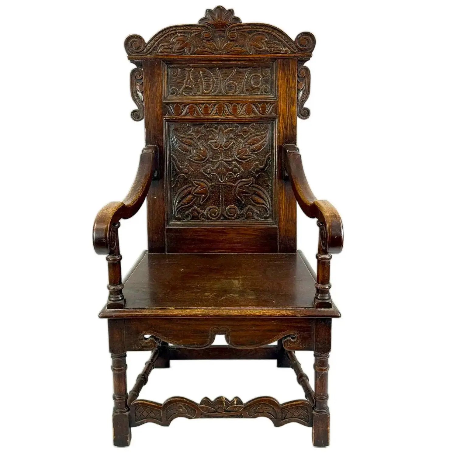 Rare Dated 1670 Museum-Quality 17th C. Charles II English Oak Yorkshire Wainscot Armchair&nbsp;