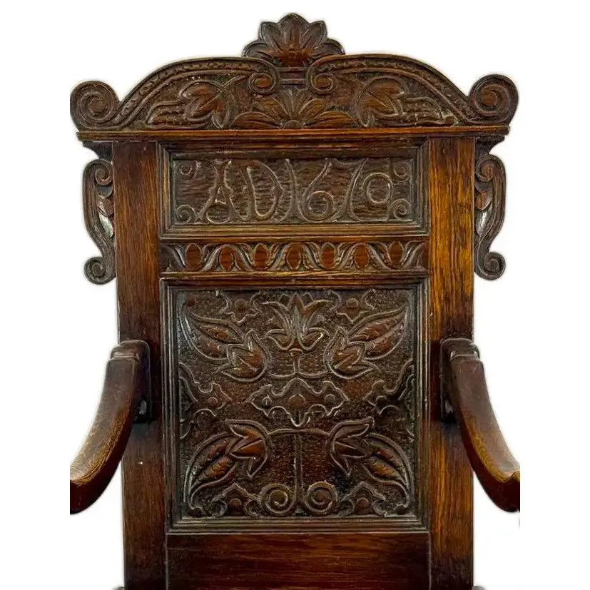 Rare Dated 1670 Museum-Quality 17th C. Charles II English Oak Yorkshire Wainscot Armchair&nbsp;