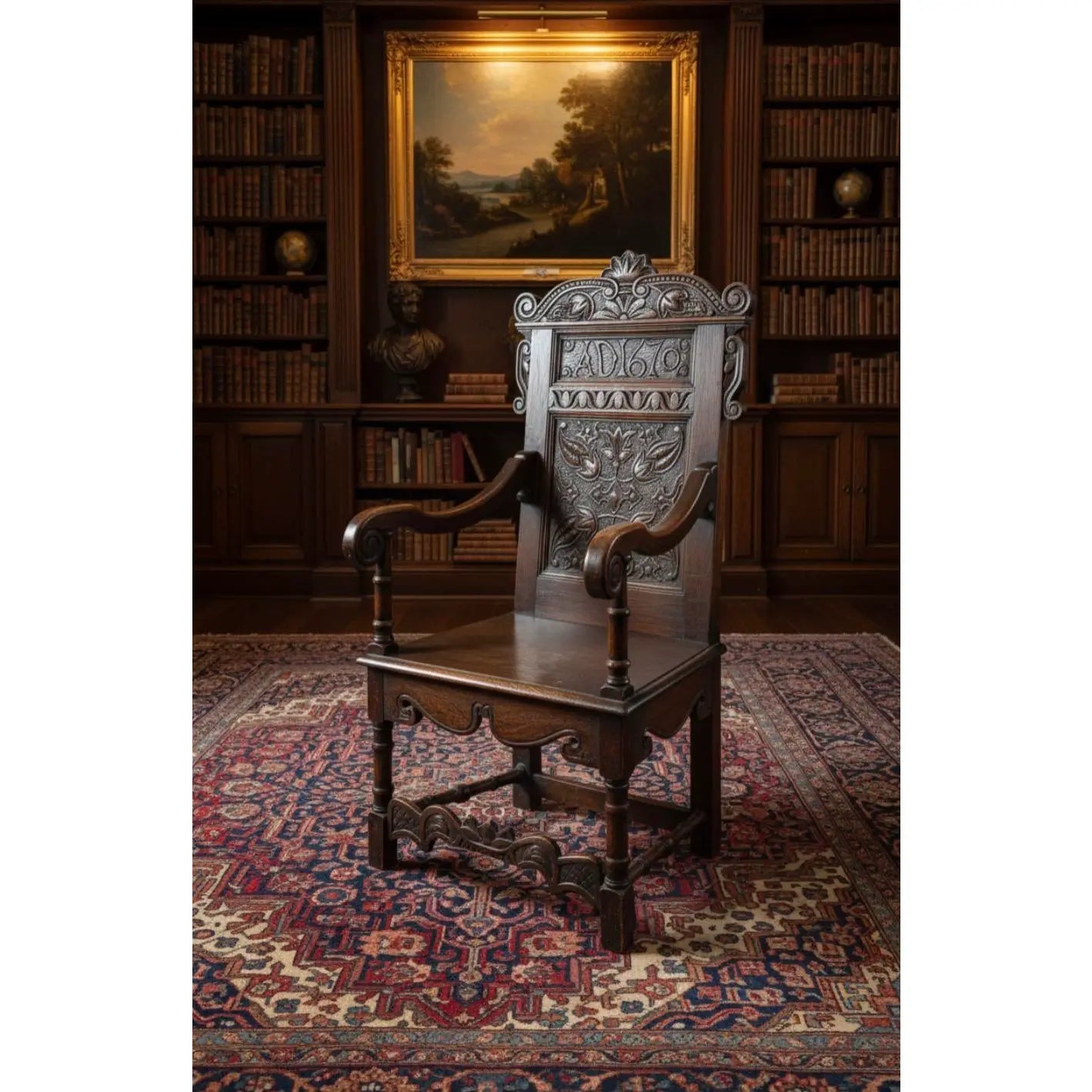Rare Dated 1670 Museum-Quality 17th C. Charles II English Oak Yorkshire Wainscot Armchair&nbsp;