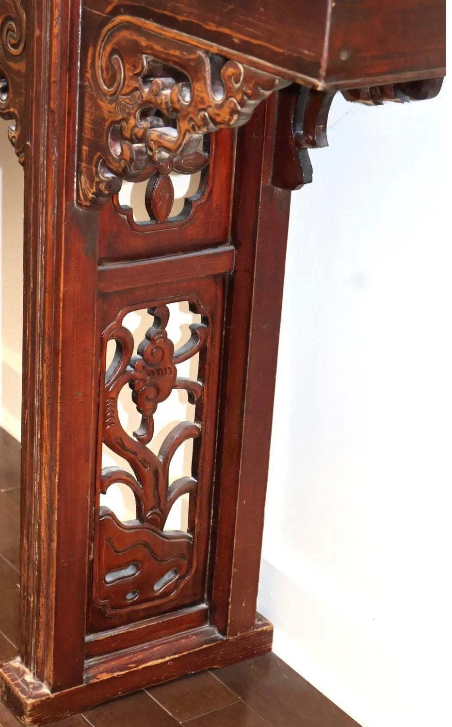 67” 19th Century Antique Chinese Qing Dynasty Dragon Altar Table Solid Elmwood Long Console