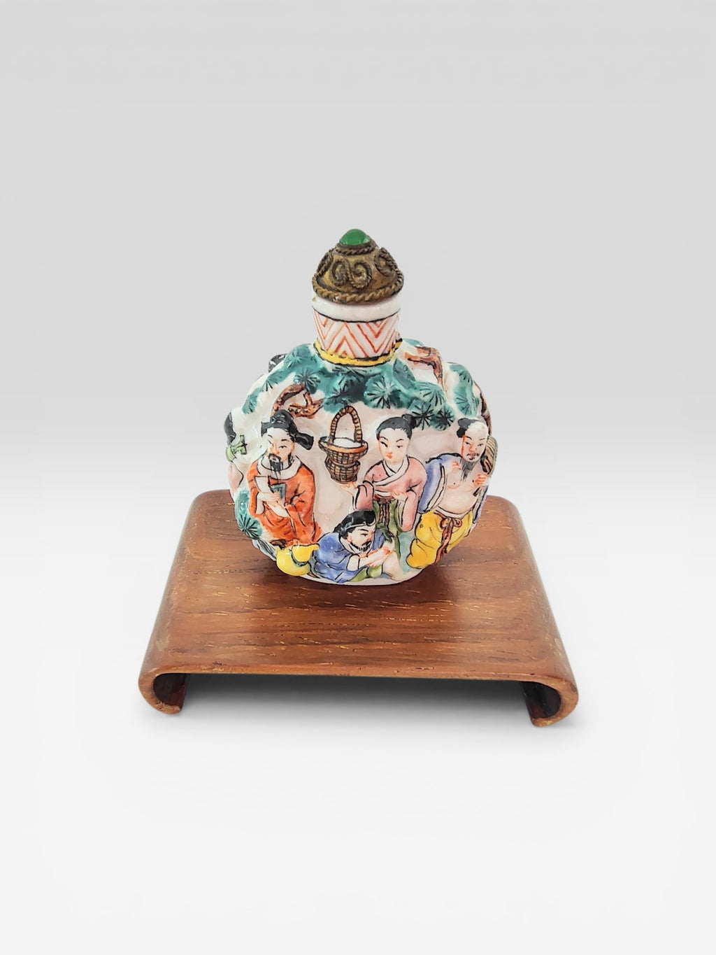 Antique 19th Century Chinese Famille Rose Molded Porcelain Snuff Bottle with Qianlong Mark