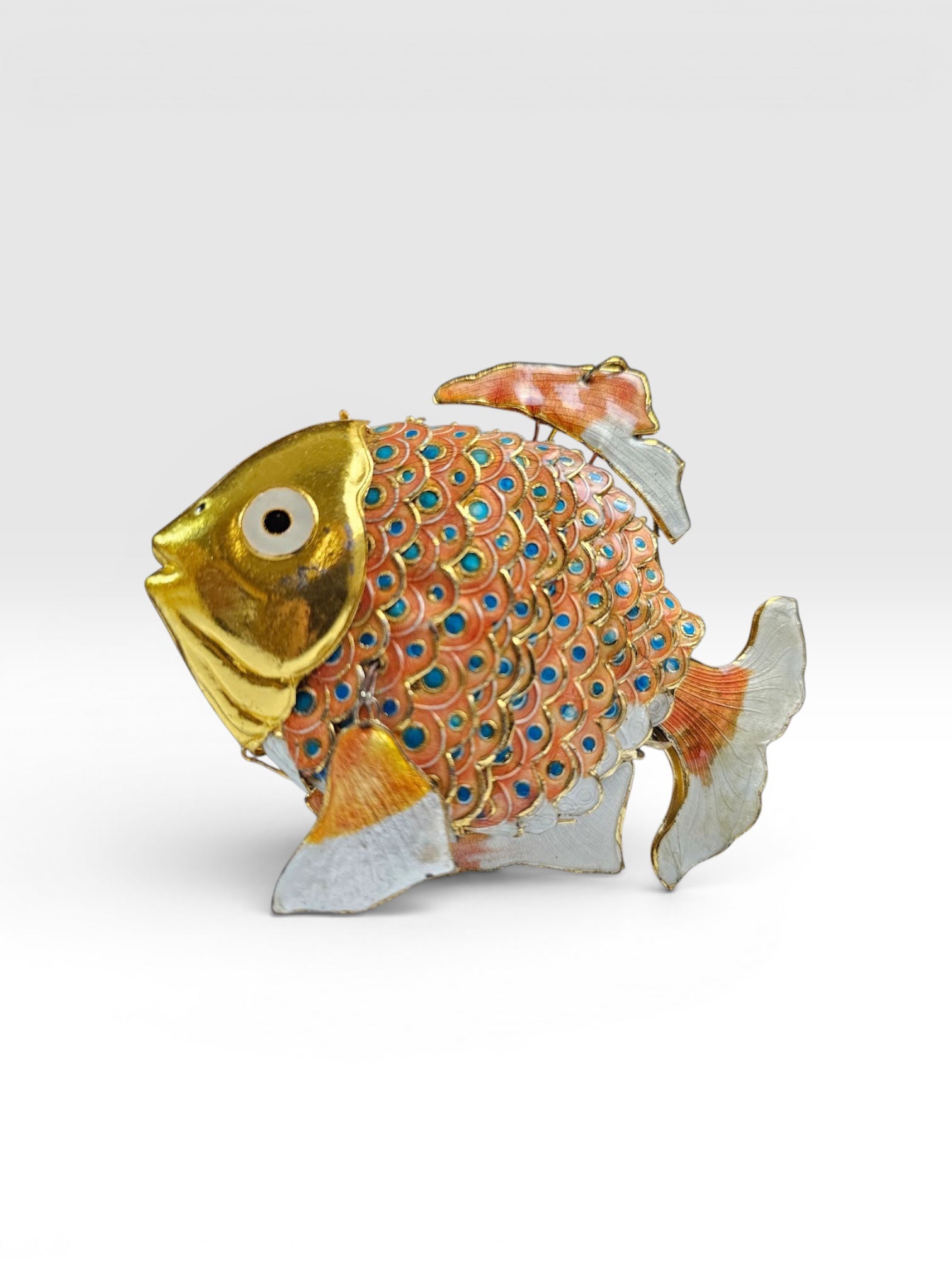 Vintage Articulated Cloisonné Enamel Koi Fish Figurine Large Five Inch