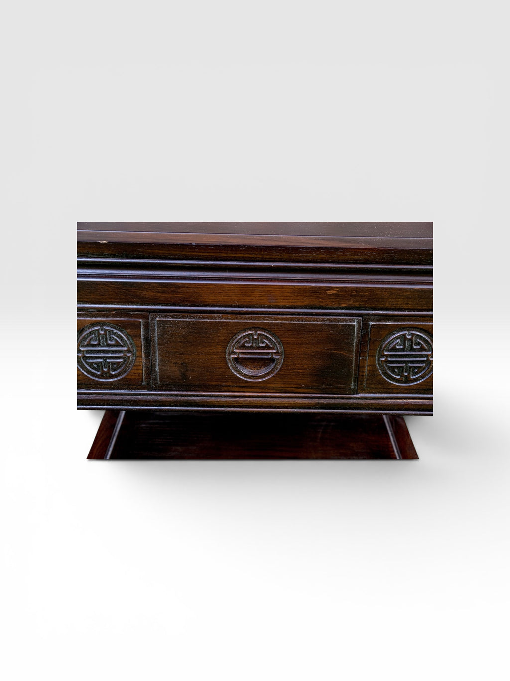 Vintage Chinese Altar Style Rosewood Finish End Table With Shou Emblems