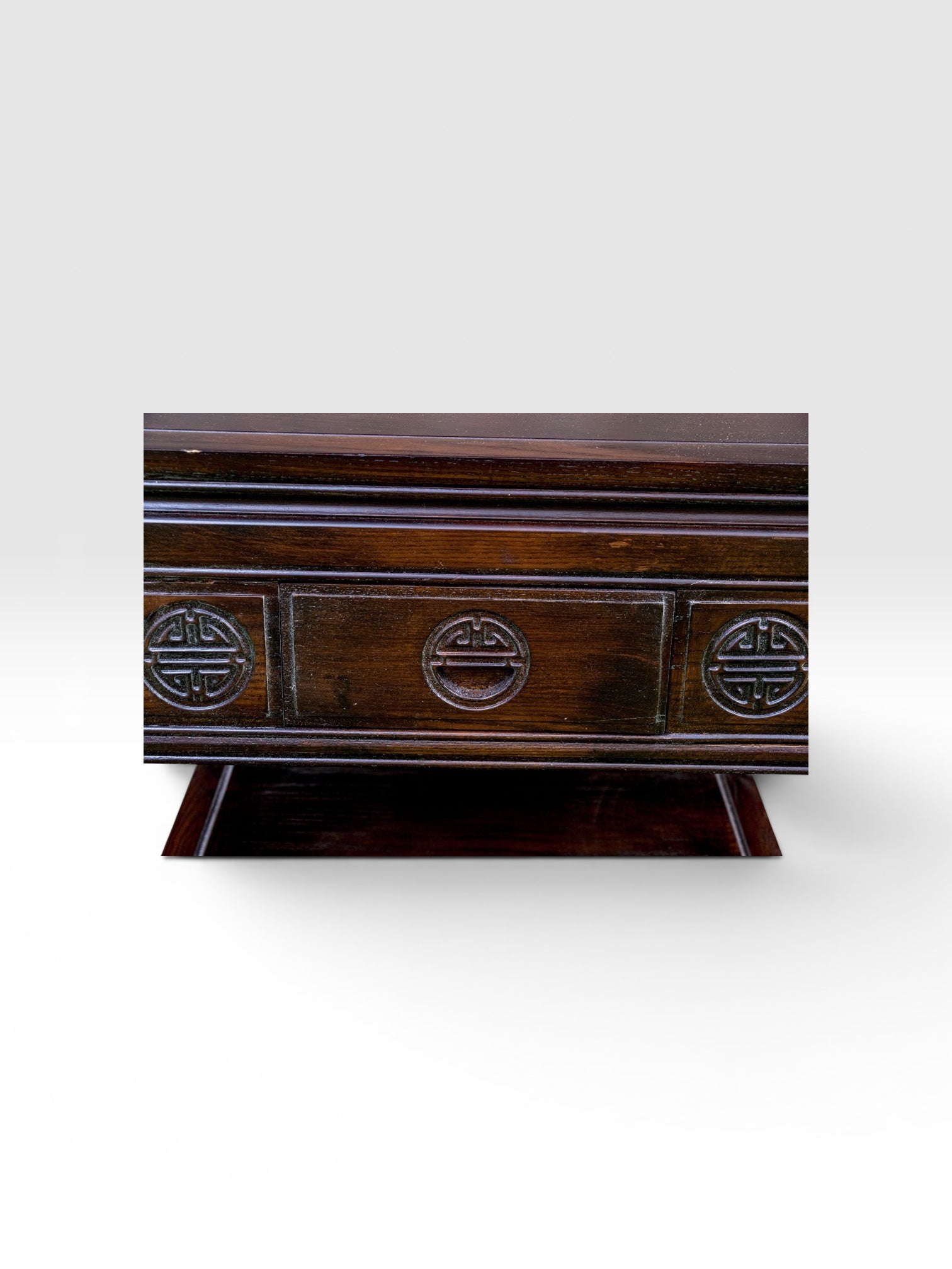 Vintage Chinese Altar Style Rosewood Finish End Table With Shou Emblems
