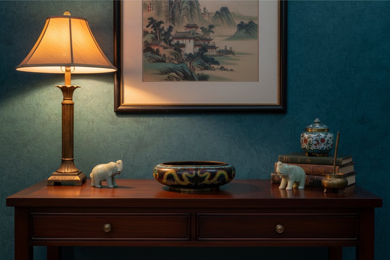 Antique Chinese Cloisonné bowl in home setting