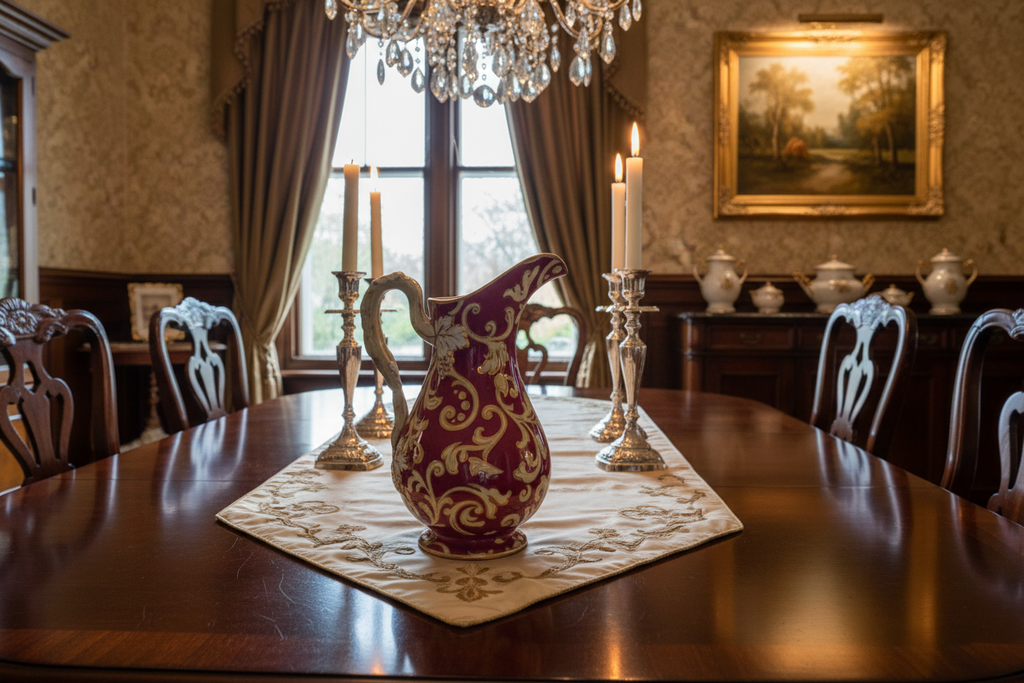 Antique Cranberry Pitcher in Dining Room Setting