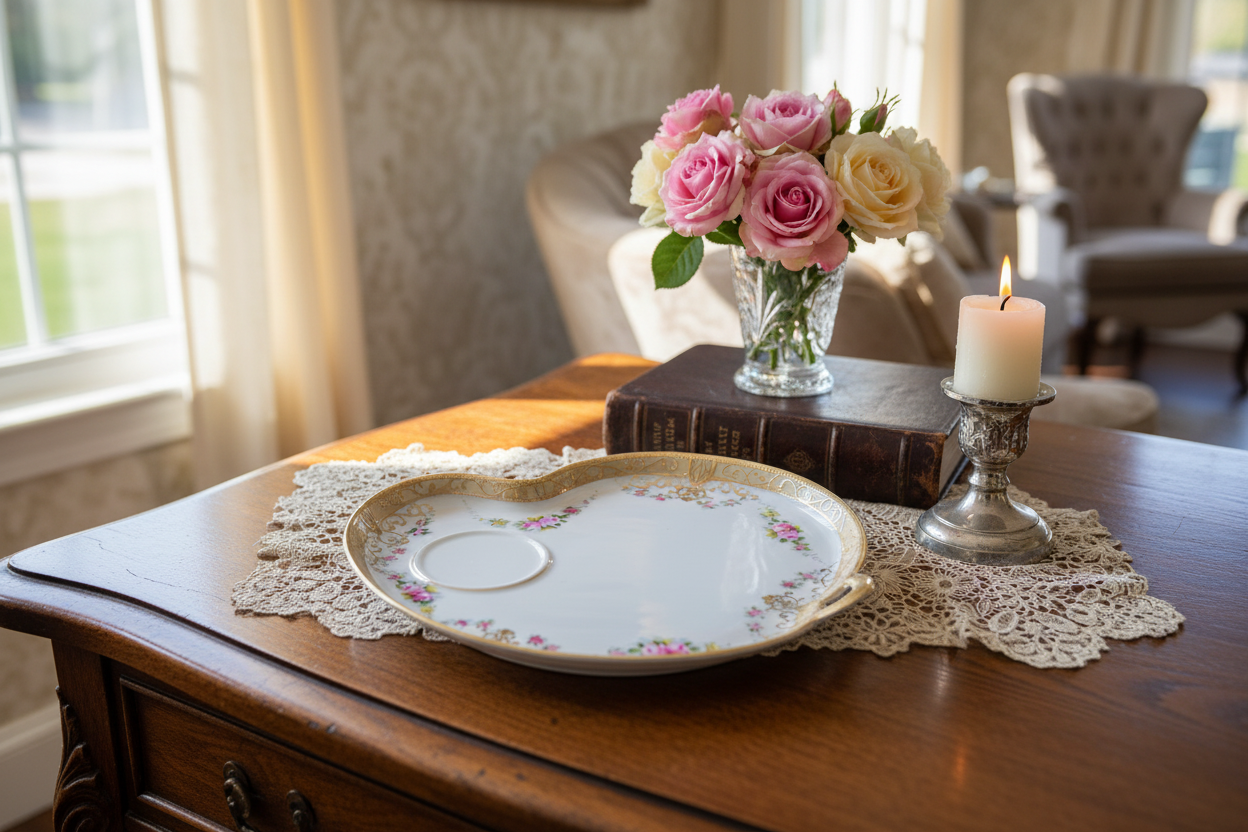Antique Heart-Shaped Porcelain Tray in home