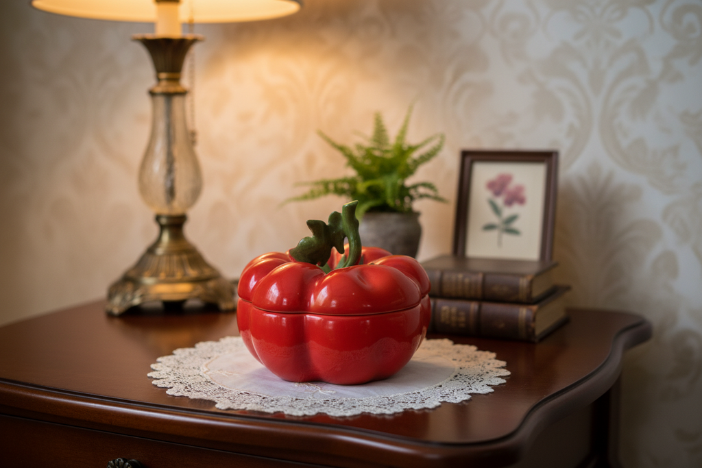 Antique Royal Bayreuth Tomato Porcelain Trinket Dish in Home Setting