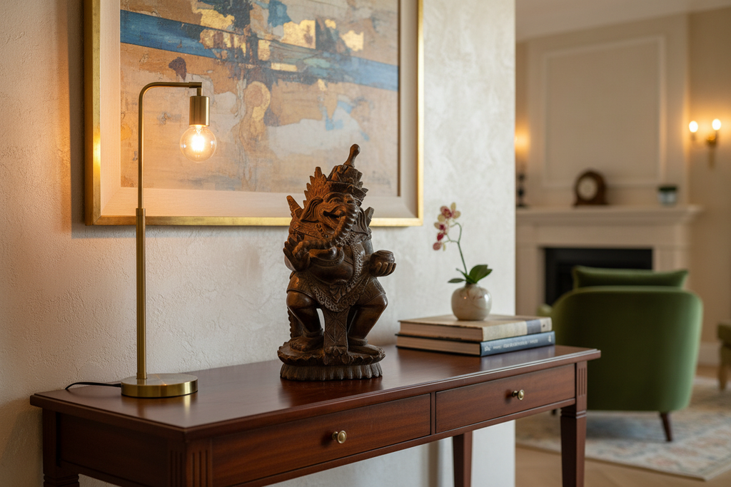 Balinese Ganesha Wood Sculpture in Home Setting