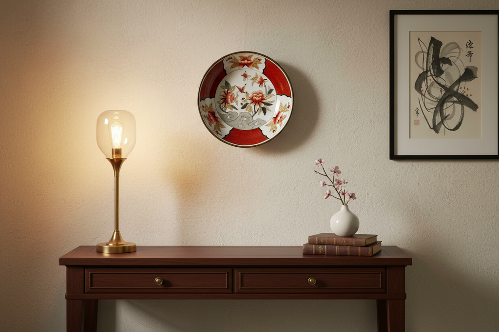 Chinese Brass-Encased Porcelain Bowl - true size on wall