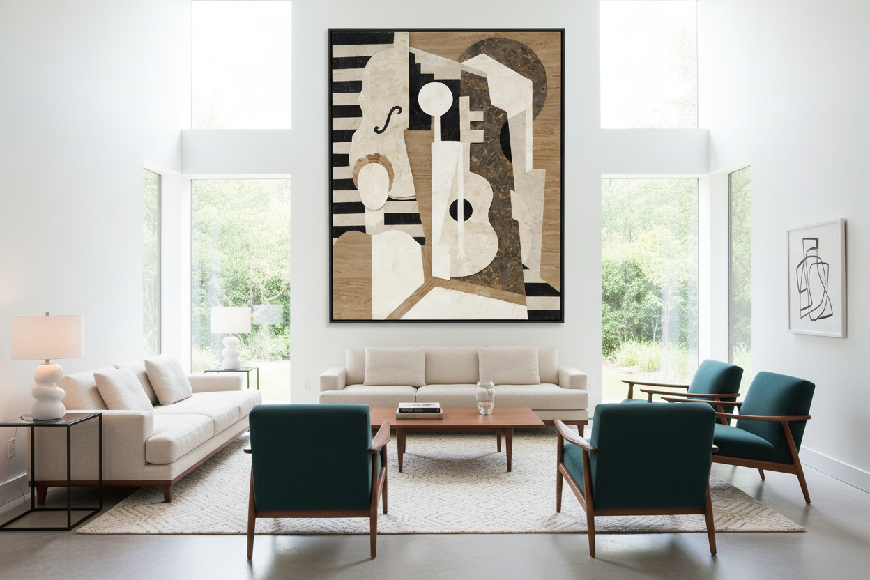 Cubist Sculpture in Furnished Room