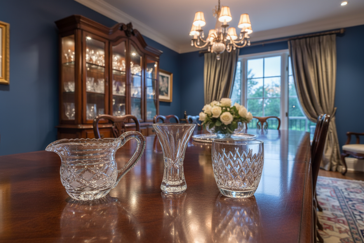 Curated 3-Piece Waterford Crystal Collection - Master Cutter & Society Signatures in Home Setting