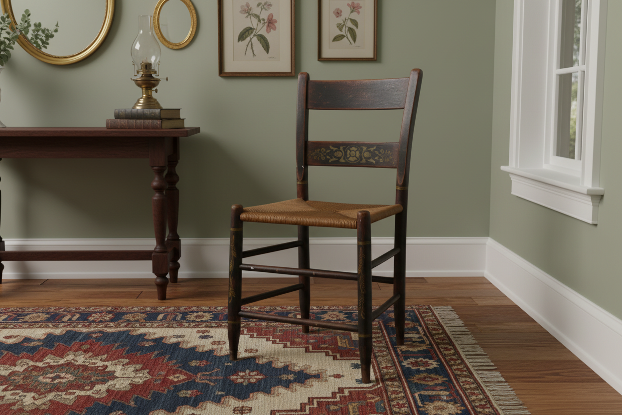 Early 19th-Century Stenciled Hitchcock-Style Side Chair in a Home Setting