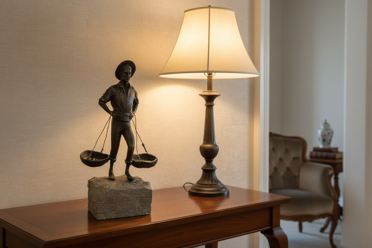 El Cenachero Signed Bronze Sculpture by Jaime Pimentel in a Home Setting
