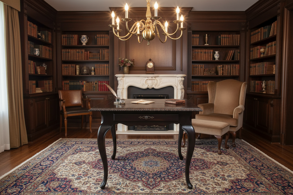 Exquisite French Louis XV Style Writing Table with Gadrooned Edge in Home Setting