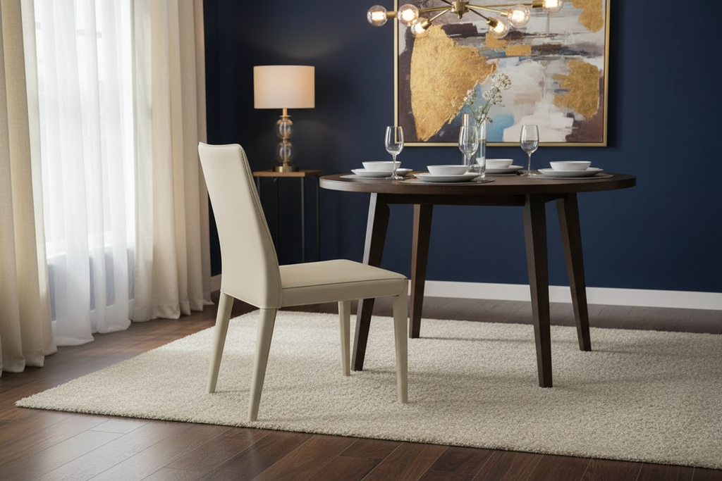 Interlude Home Malin Dining Chair in Mediterranean Sand Leather at Angle