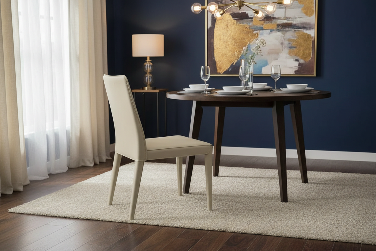 Interlude Home Malin Dining Chair in Mediterranean Sand Leather at Angle