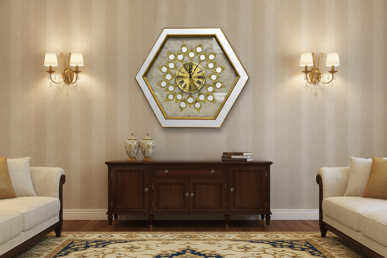 Large Vintage Hollywood Regency Mirrored Wall Clock in Home