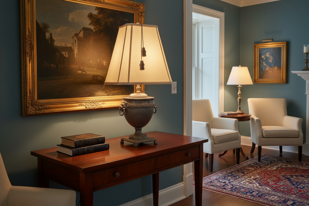 Large Vintage John Richard Neoclassical Urn Lamp in a Home Setting