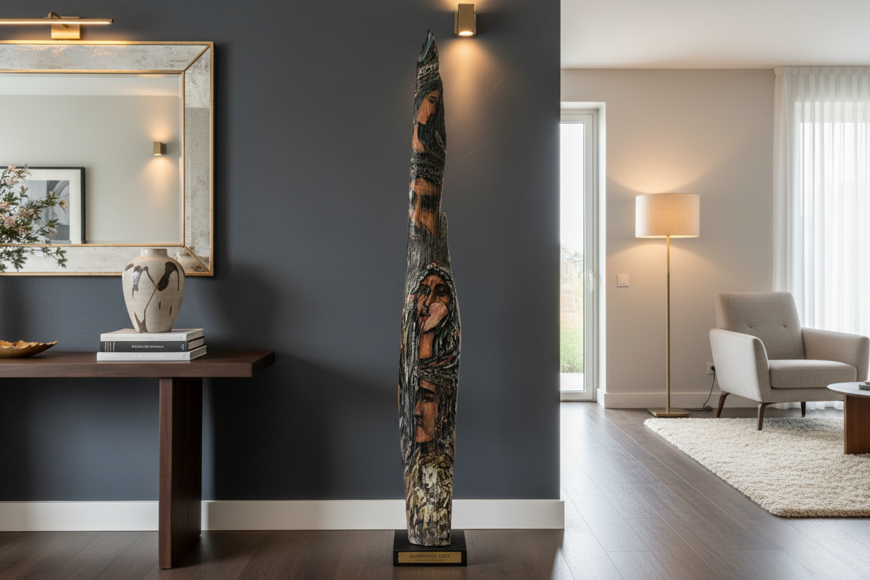 Monumental Folk Art Totem in Home Setting