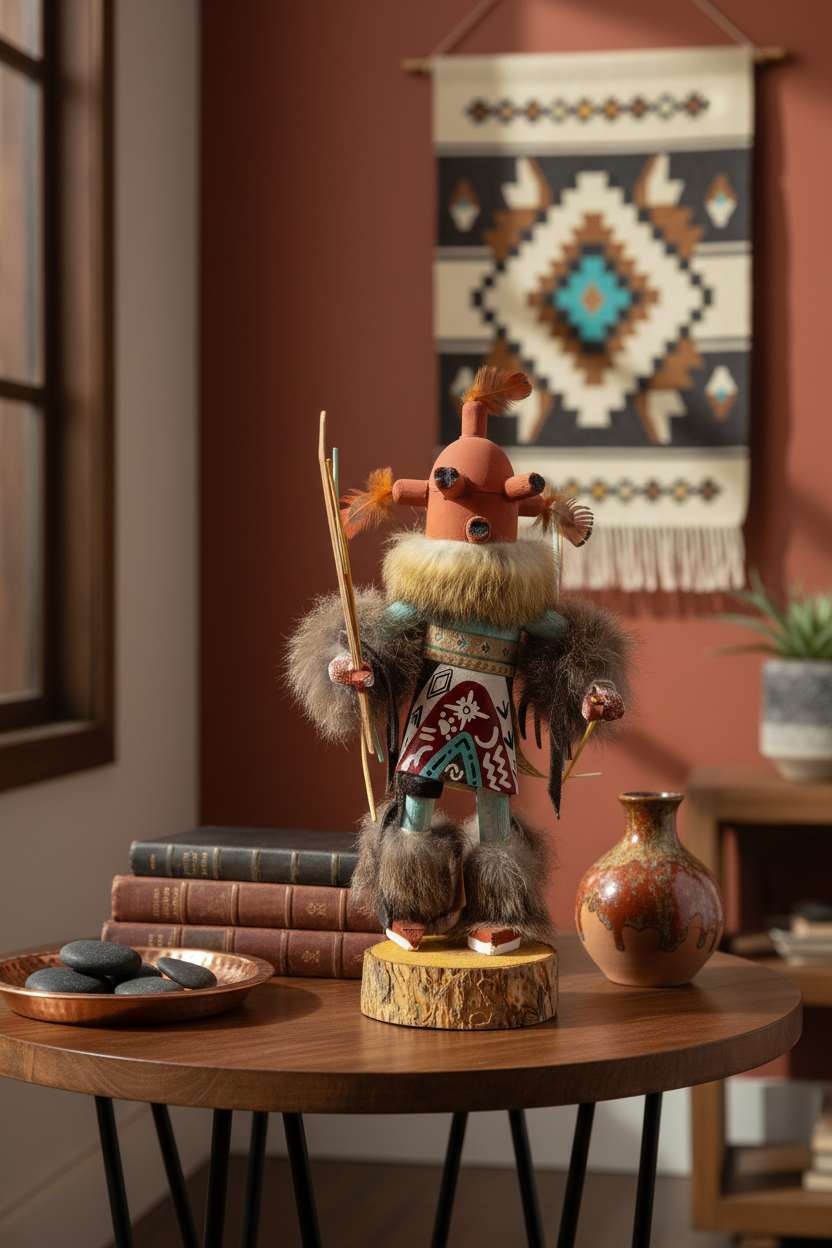 Navajo Little Bird Ogre Kachina doll in home setting