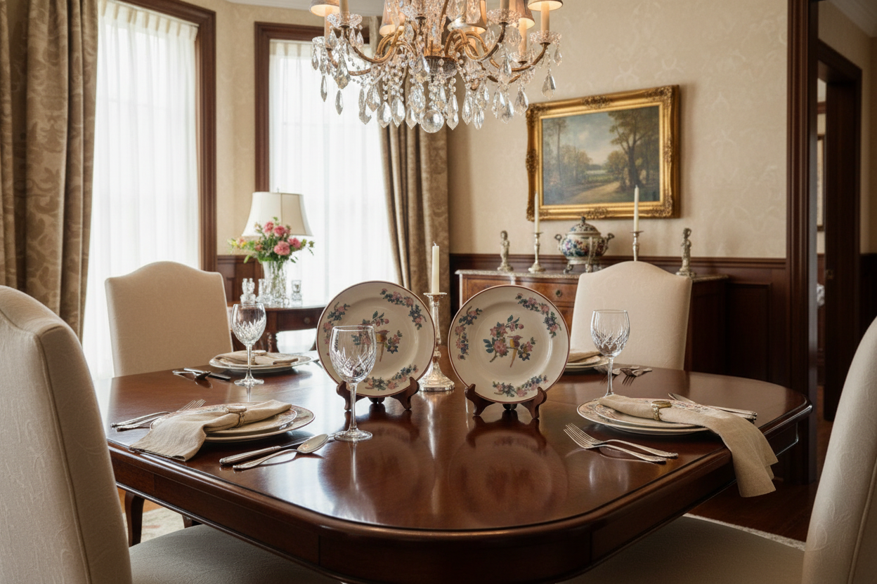 Pair of 1940s Ritz-Carlton Bird of Paradise Luncheon Plates in Home Setting