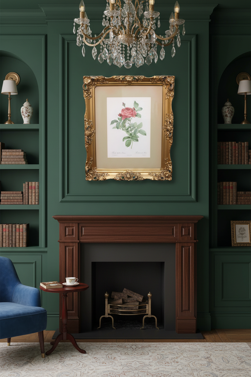 Pierre-Joseph Redouté Rosa Gallica Pontiana Print in Home Setting