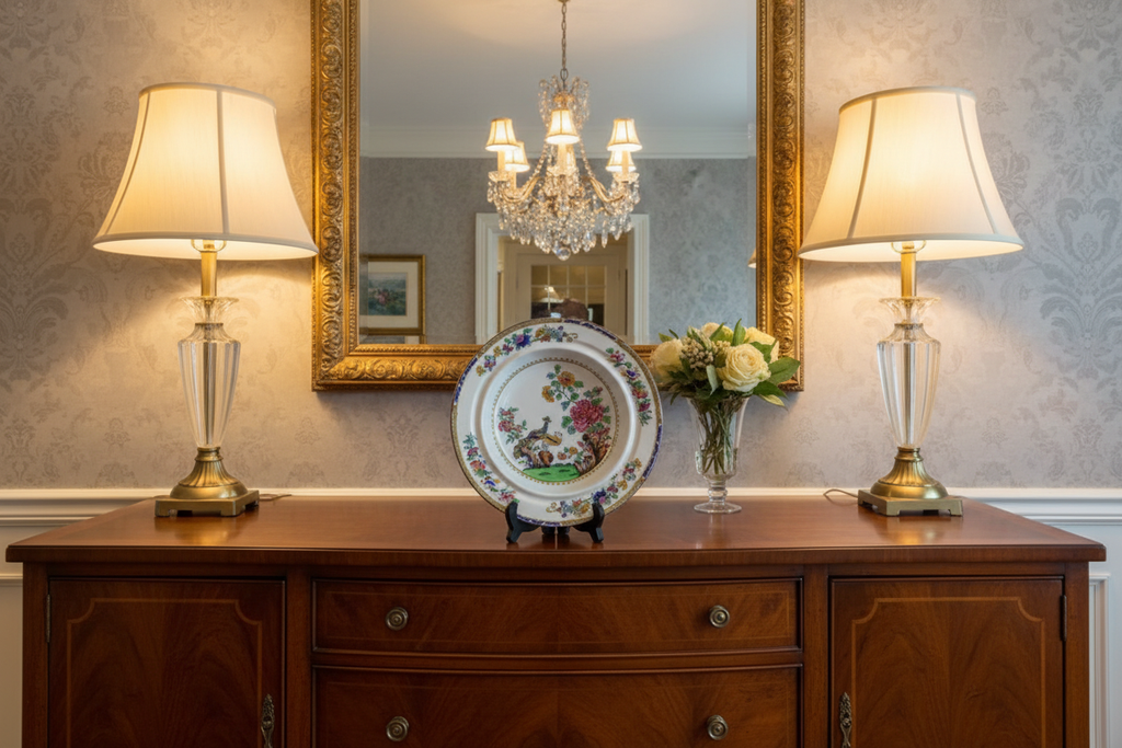Rare Antique Copeland Spode Peacock Pattern Bowl Displayed in a Home