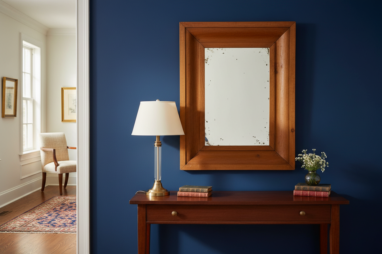 Rare Mid-19th Century American Pine Ogee Mirror in Home Setting