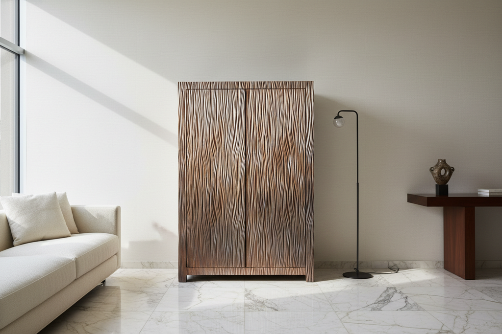 Robert Kuo Copper Armoire in Luxury Setting