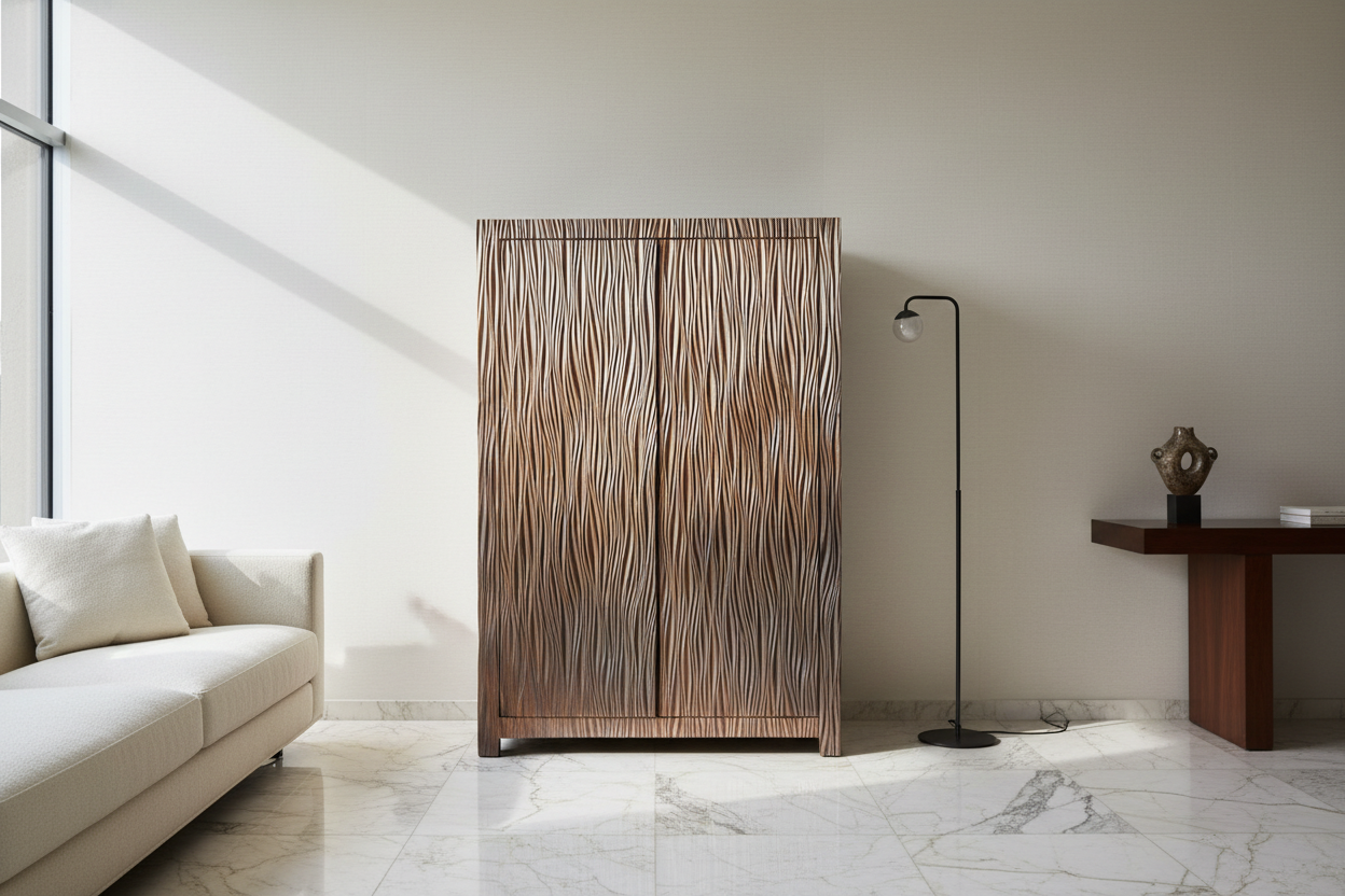 Robert Kuo Copper Armoire in Luxury Setting