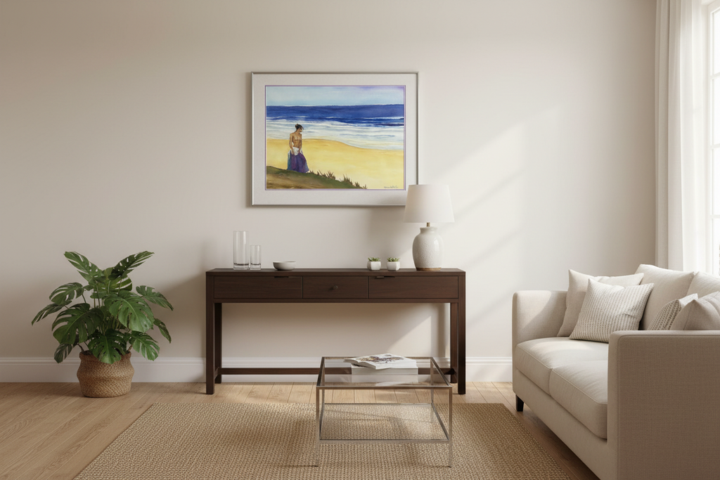 Steve LeBailly Woman on Beach Watercolor in Home Setting