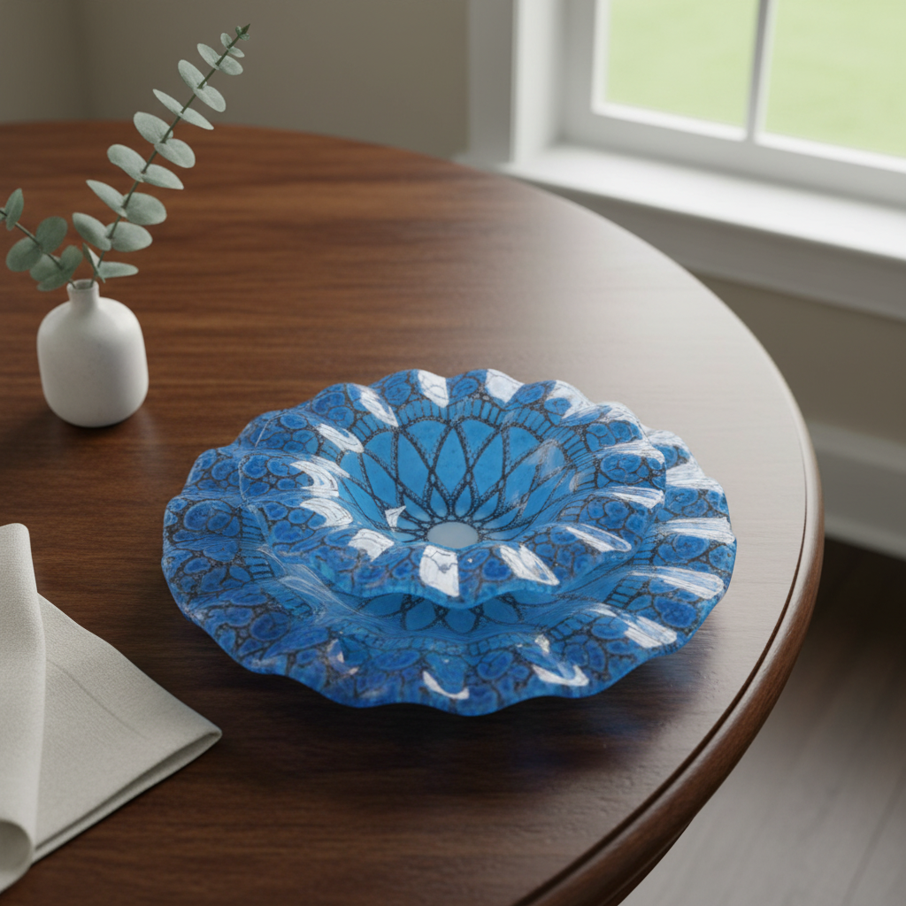 Sydenstricker Blue Art Glass Bowl and Plate Set - top view