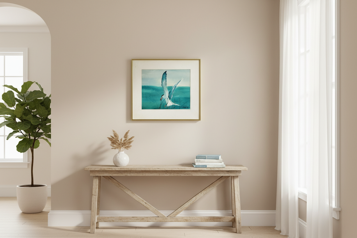 The Catch Coastal Watercolor in Home Setting