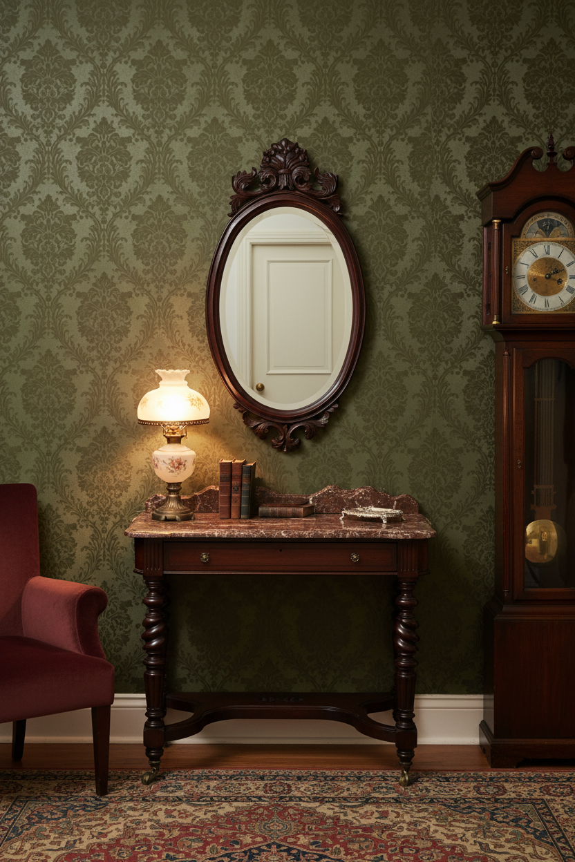 Victorian Carved Mahogany Oval Mirror
