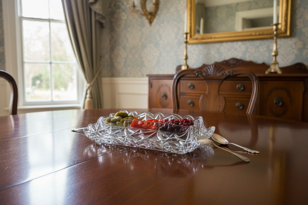Vintage 1940s Tiffin-Franciscan Williamsburg Relish Tray in Home Setting